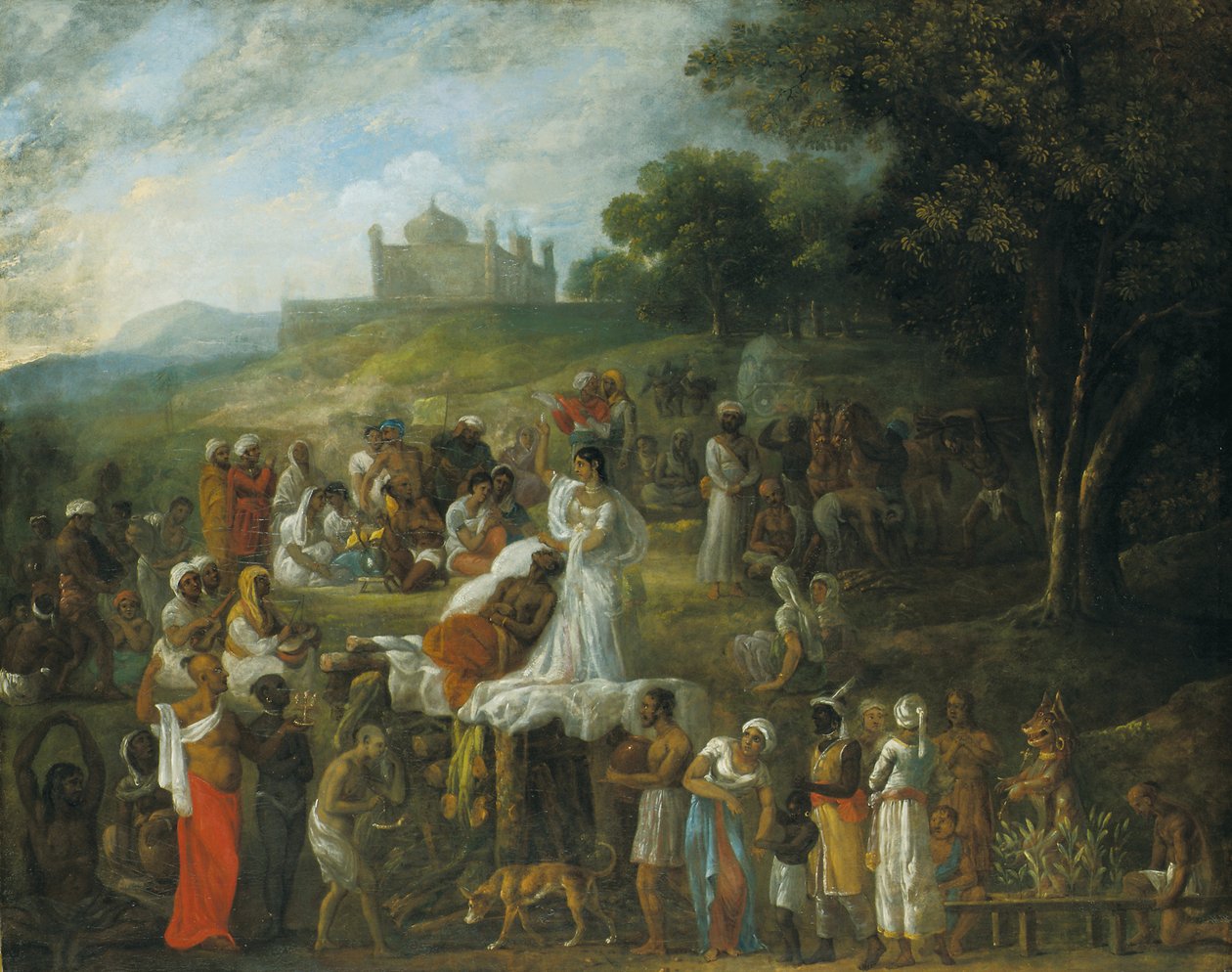 Ofring av en hindu-enke ved begravelsesbunken til mannen hennes av Johan Joseph Zoffany