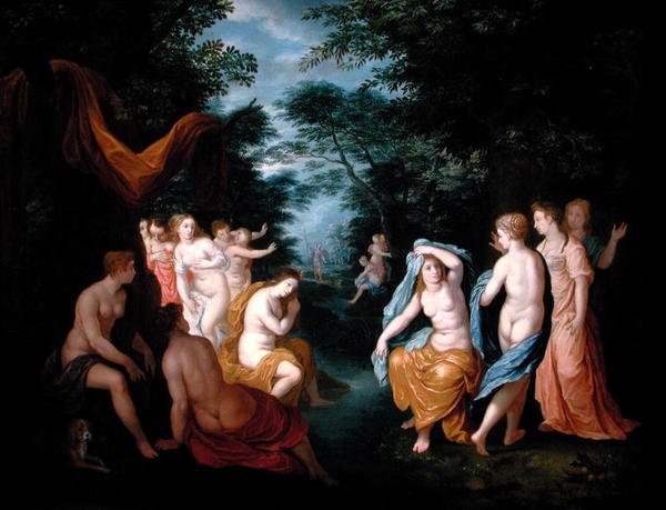 Diana og Acteon (olje på kobber) av Johann or Hans (attr.to) Konig