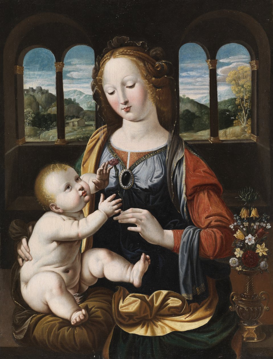 Jomfru og barn, etter Leonardo da Vinci av Johann or Hans Konig