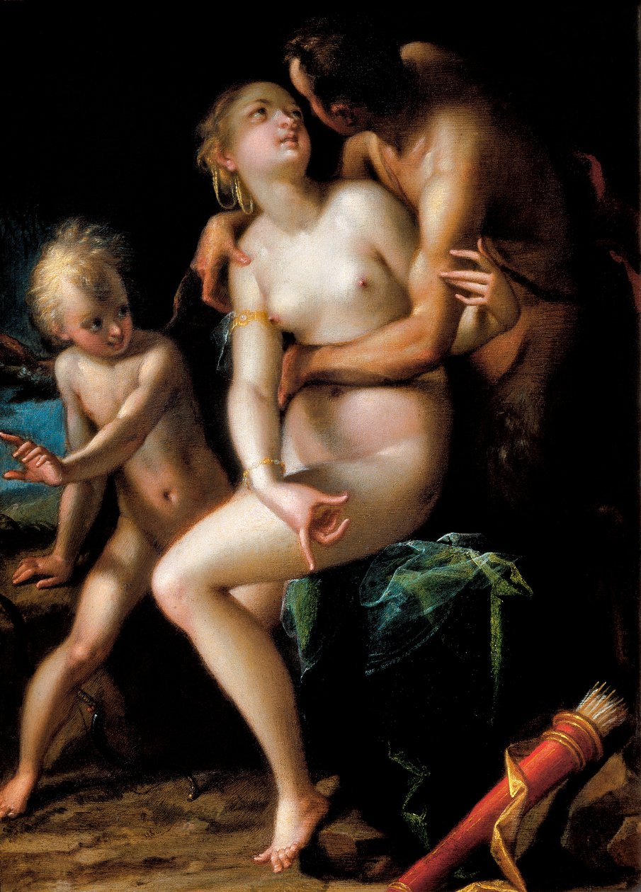 Jupiter, Antiope og Cupid Cupidon av Johann or Hans von Aachen