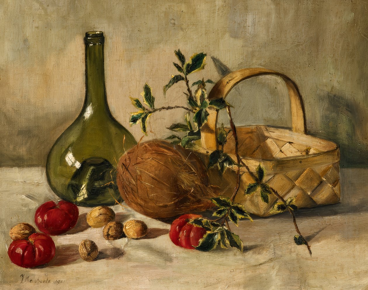 Stilleben med en kokosnøtt av Johanna Margaretha van de Kasteele