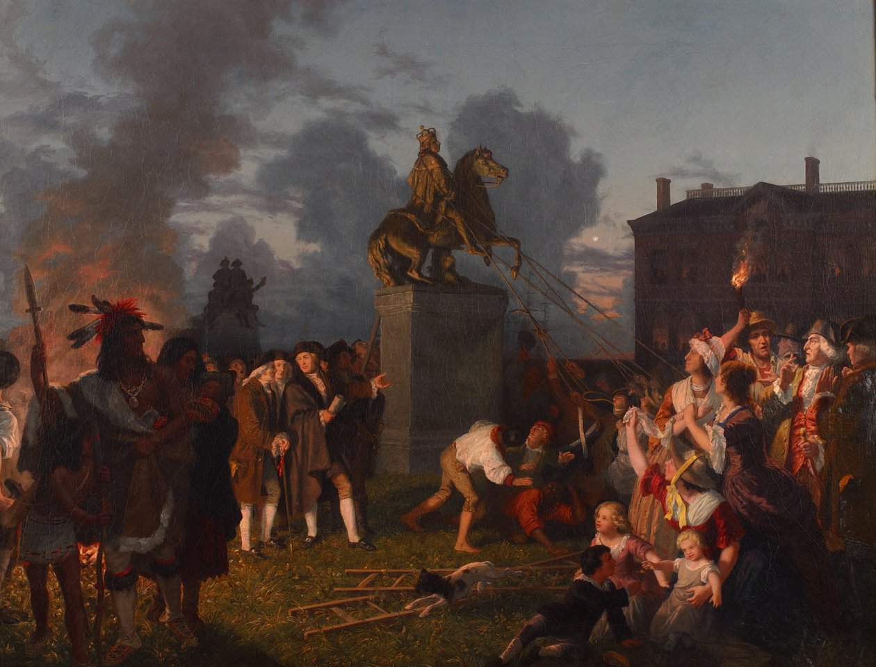 Å trekke ned statuen av kong George III, ca. 1859 av Johannes Adam Simon Oertel