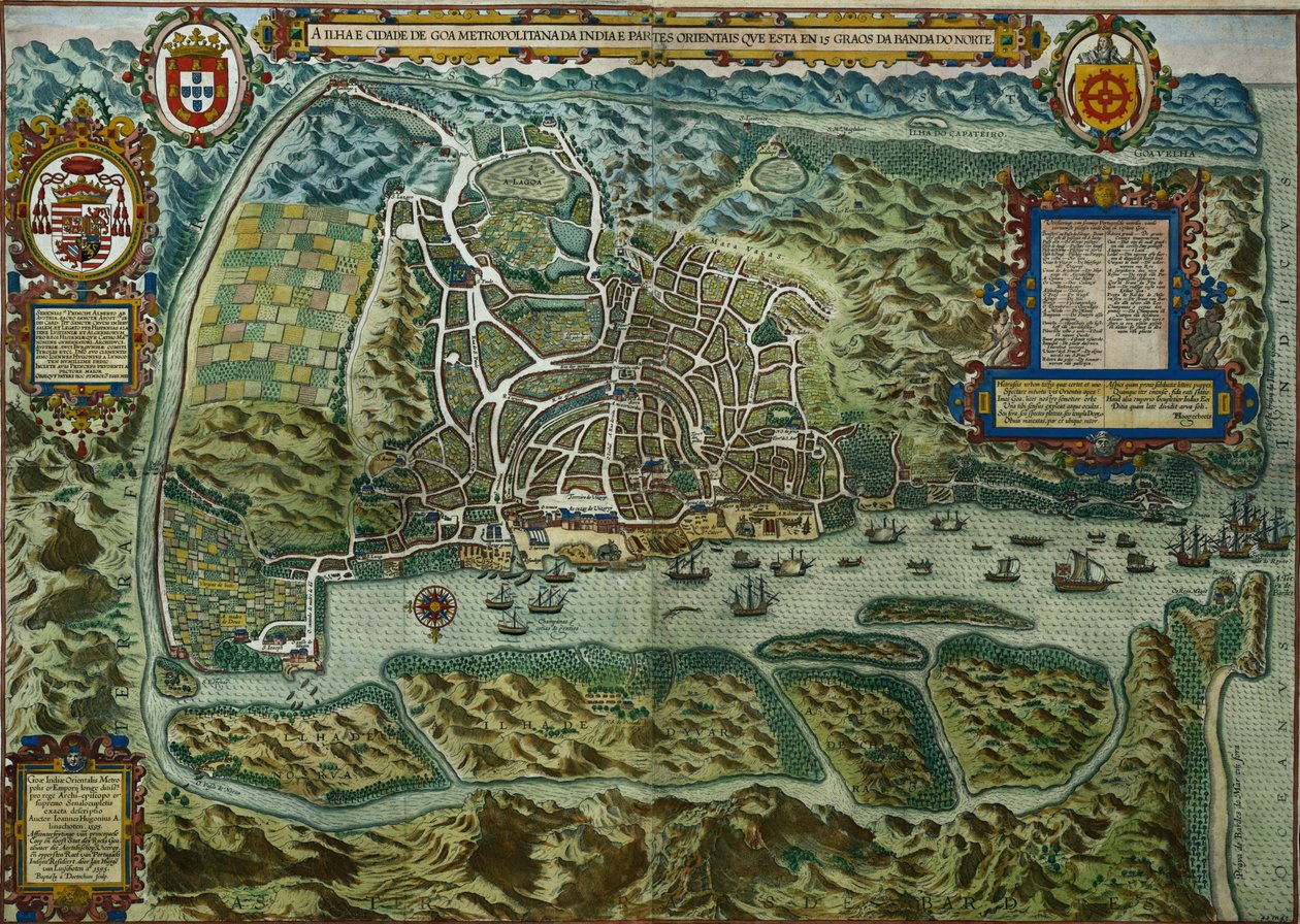 Kart over byen og den portugisiske havnen i Goa, India, 1595 (for detaljer se 110751) av Johannes Baptista van Doetechum the Younger