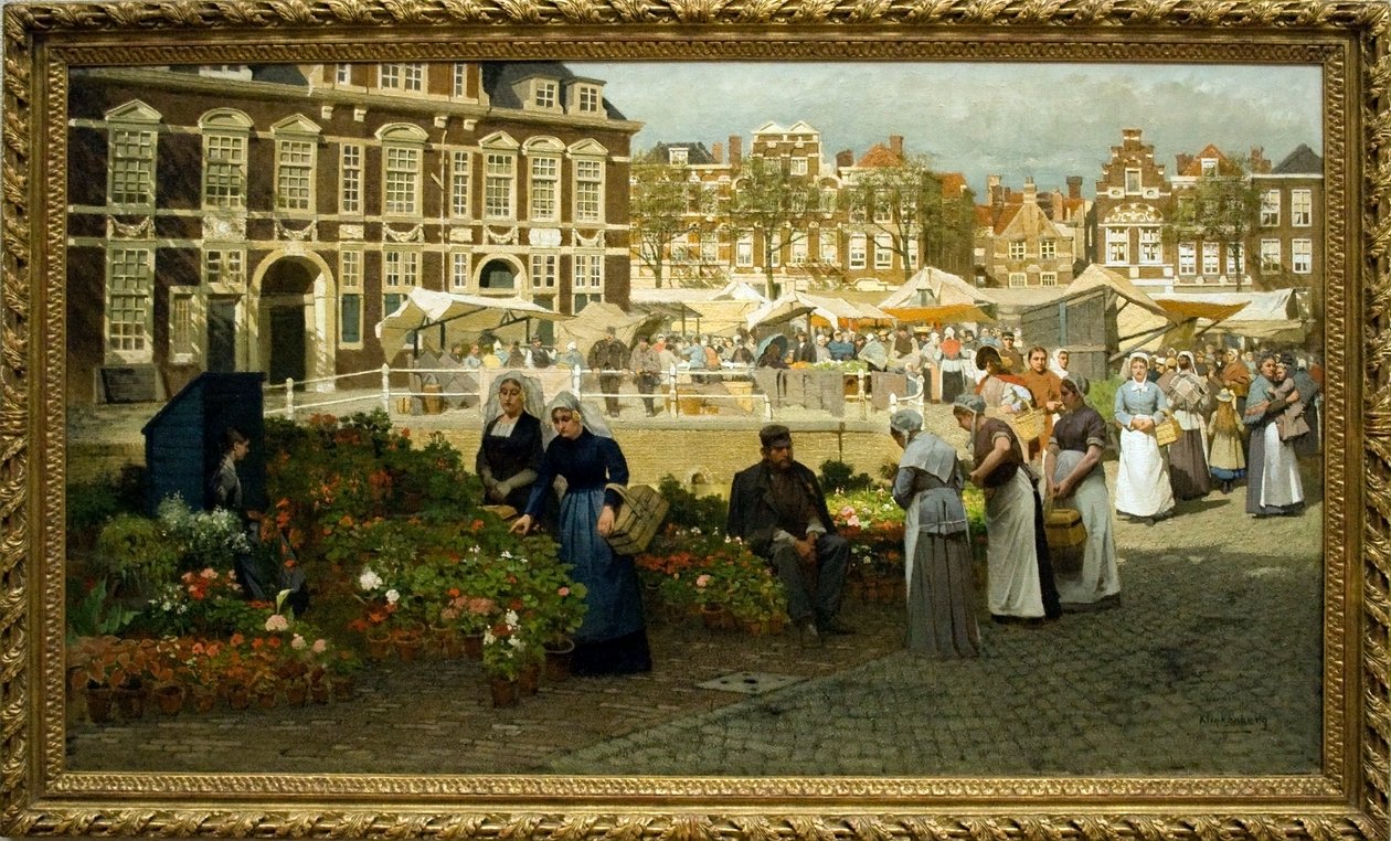 Viragpiac Hagaban English: Blomstermarked på Grote Markt i Haag av Johannes Karel Christian Klinkenberg