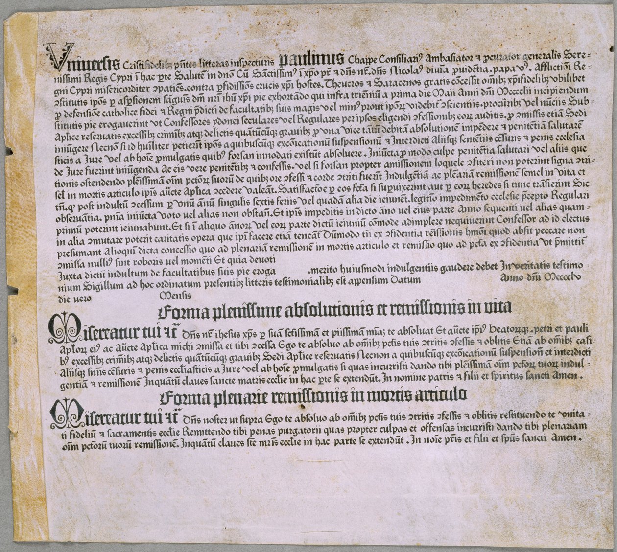 Avlatelsesbrev (for ekspedisjonen mot tyrkerne og forsvaret av Kypros), (Mainz, Johannes Gutenberg, 1455) av Johannes Gutenberg