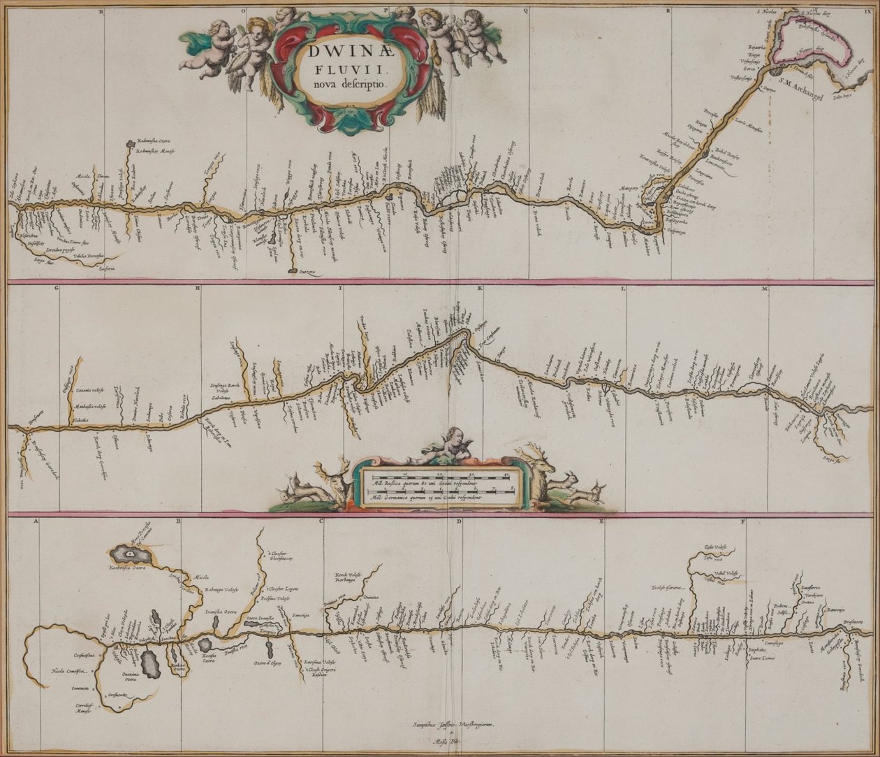 Dwinae Fluvii nova beskrivelse (en ny beskrivelse av Dvina -elven) av Johannes Janssonius Waasbergen