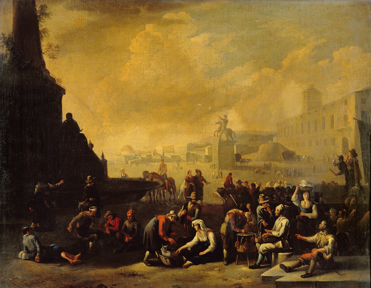 Et romersk forum med figurer av Johannes Lingelbach
