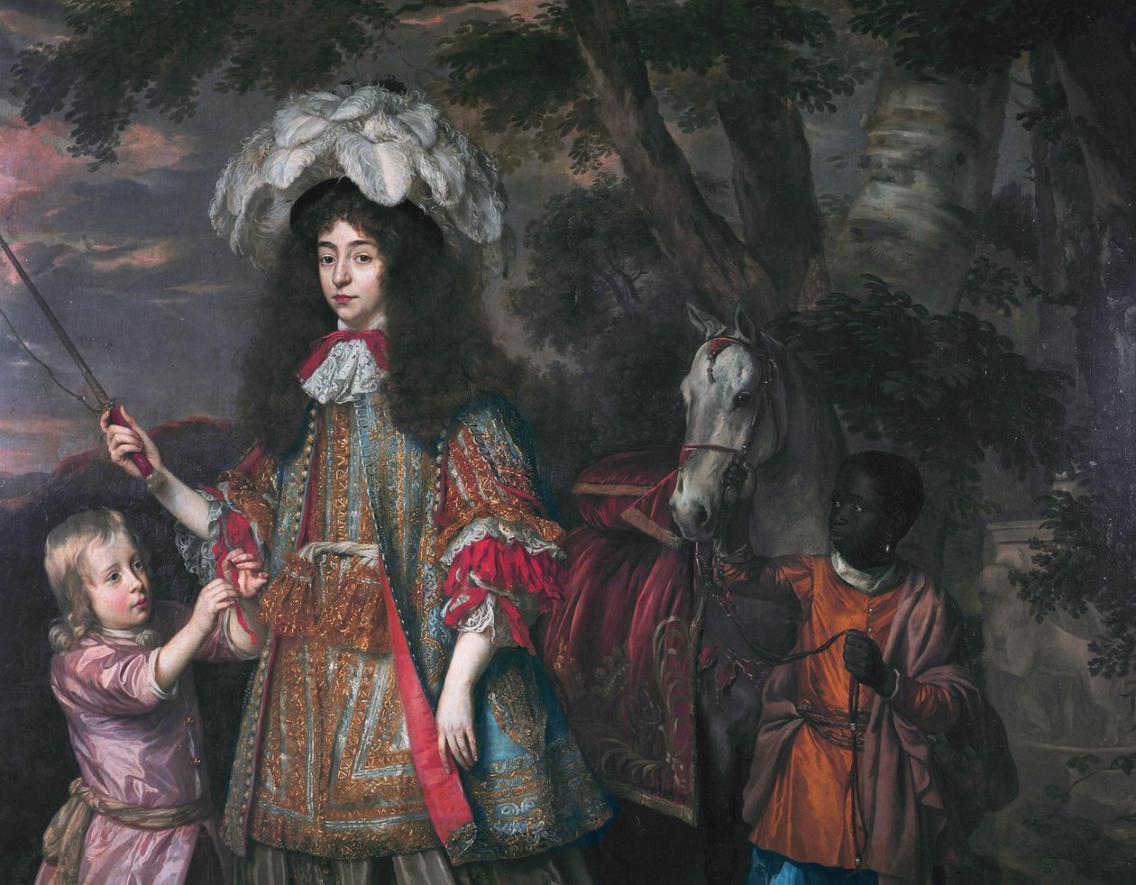 Portrett av Maria av Orange (1642-1688), med Hendrik van Zuijlestein (d. 1673) og en tjener av Johannes Mytens
