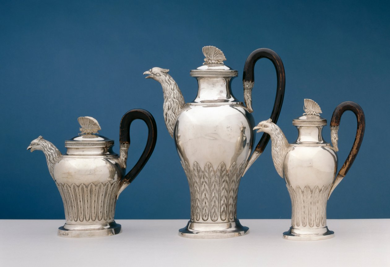 Tre tekanner, 1811-20 (sølvtre) av Johannes Ostheim