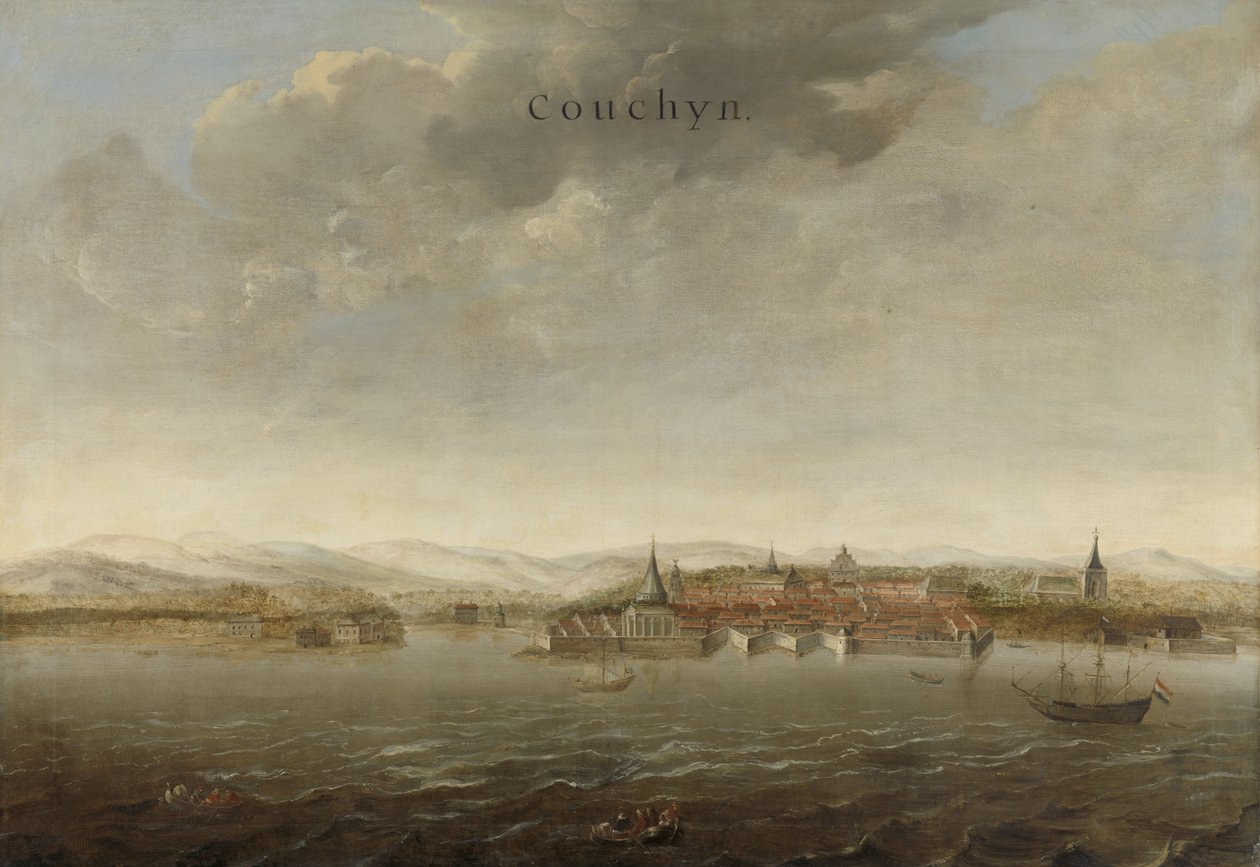 Utsikt over Cochin på Malabarkysten av India, ca. 1662-3 av Johannes Vinckeboons
