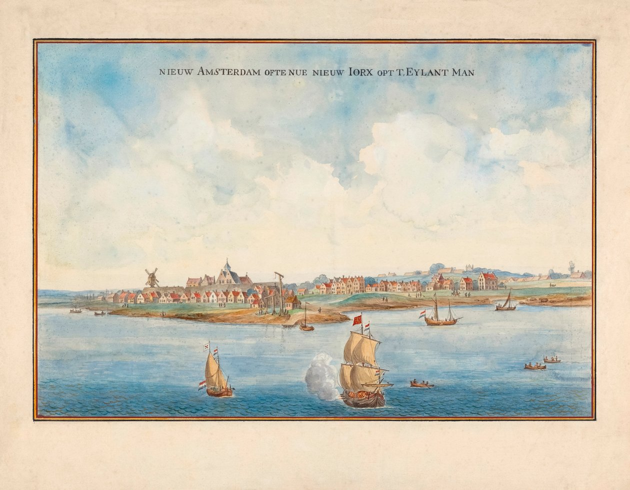 New York fra havet på 1600-tallet. av Johannes (after) Vingboons