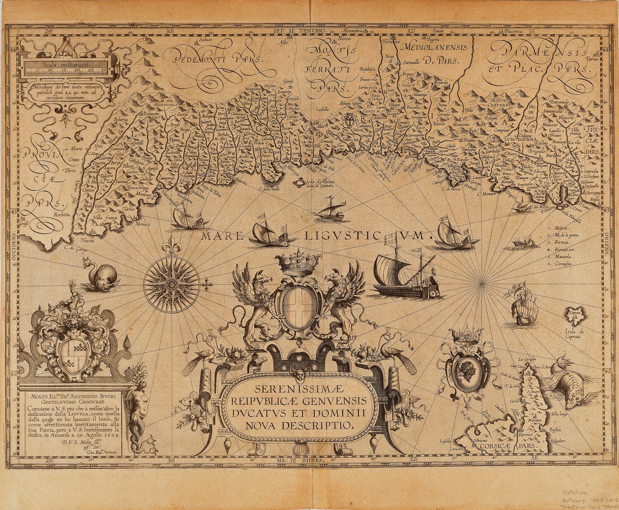 Republikken Genova, kart av Jan Baptist Vrients fra Theatrum Orbis Terrarum av Abraham Ortelius av Johannes Baptista Vrints