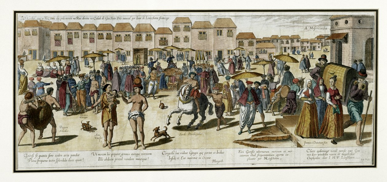 Goa, illustrasjon fra «Jan Huyghen van Linschoten, hans tale om reiser til Øst- og Vestindia» av Johannes Baptista van the Younger Doetechum