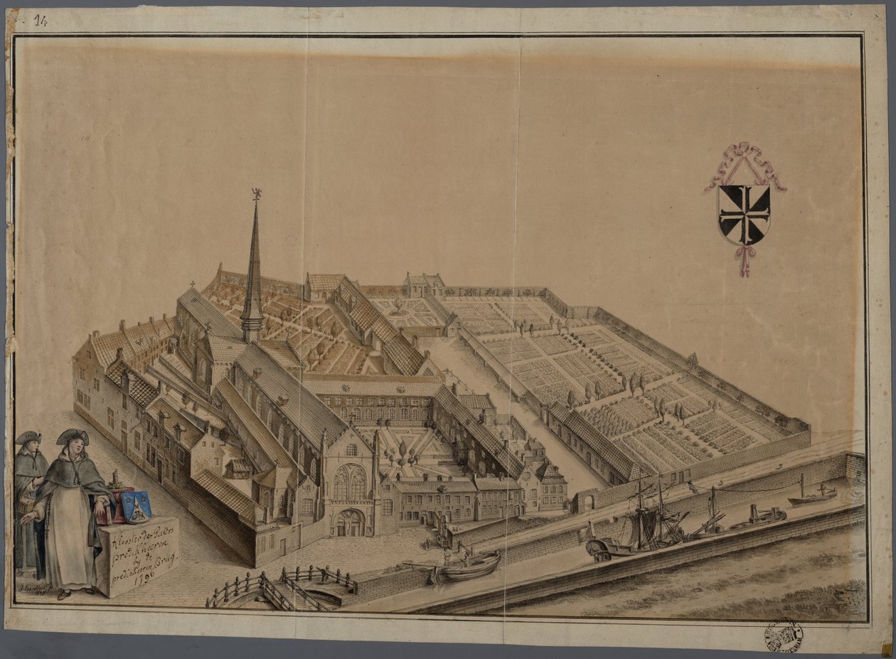Predikheren-klosteret i Brugge (akvarell og blyant på papir) av Johannes Beerblock