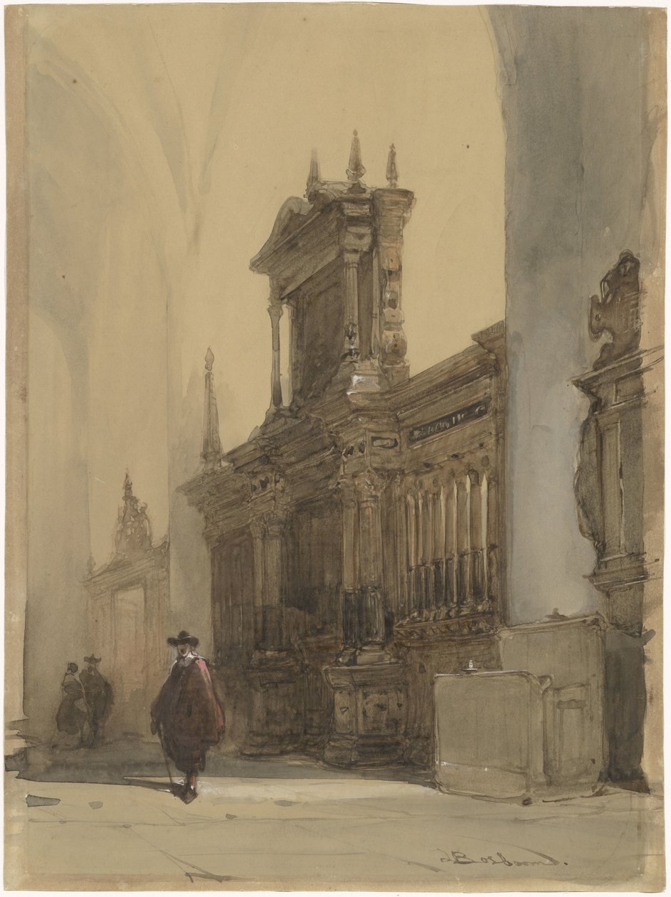 Korgjerde til Nieuwe Kerk, Delft (tittel på objekt) av Johannes Bosboom (signed by artist)