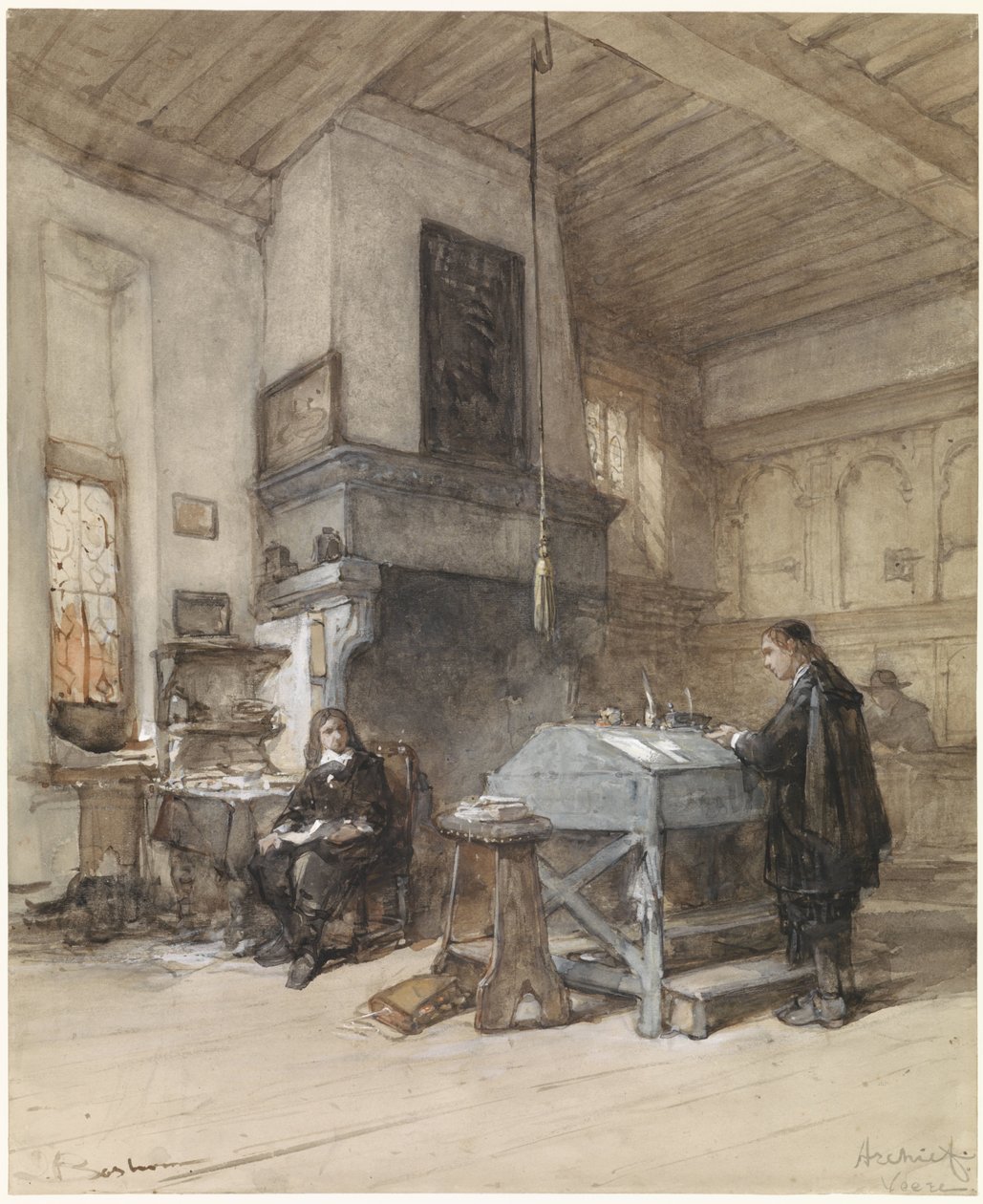 Arkiv i Veere med figurer i 1600-tallsdrakt av Johannes Bosboom