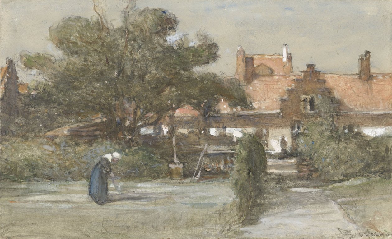 Gårdsplassen til Heilige Geesthofje på Paviljoensgracht i Haag av Johannes Bosboom