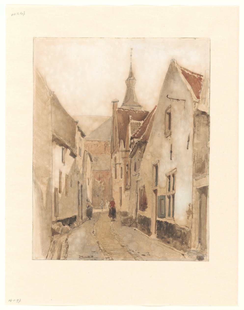 Utsikt fra Ridderstraat i Kerksteeg, Hattem av Johannes Bosboom