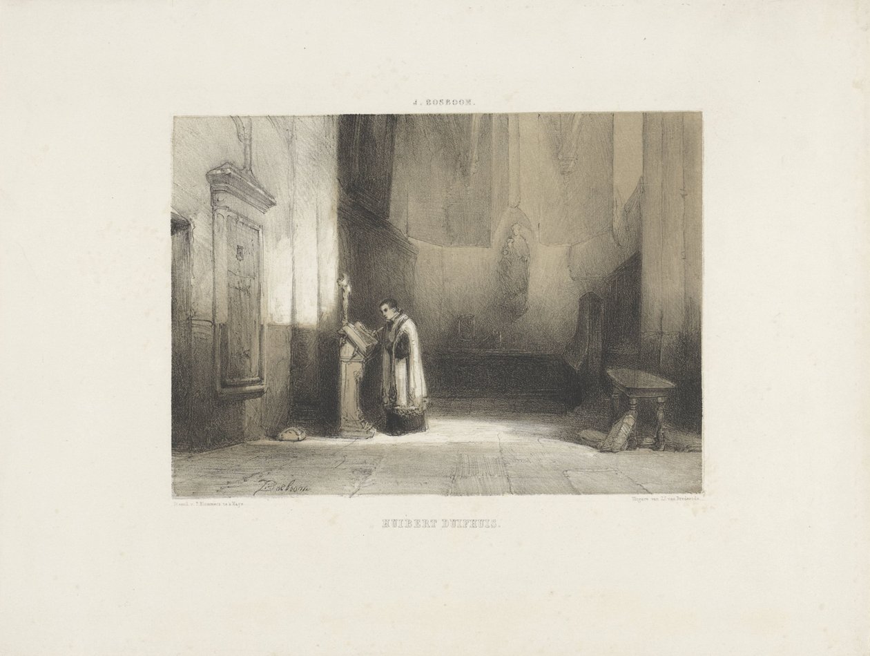 Hubert Duifhuis leser i en kirke av Johannes Bosboom