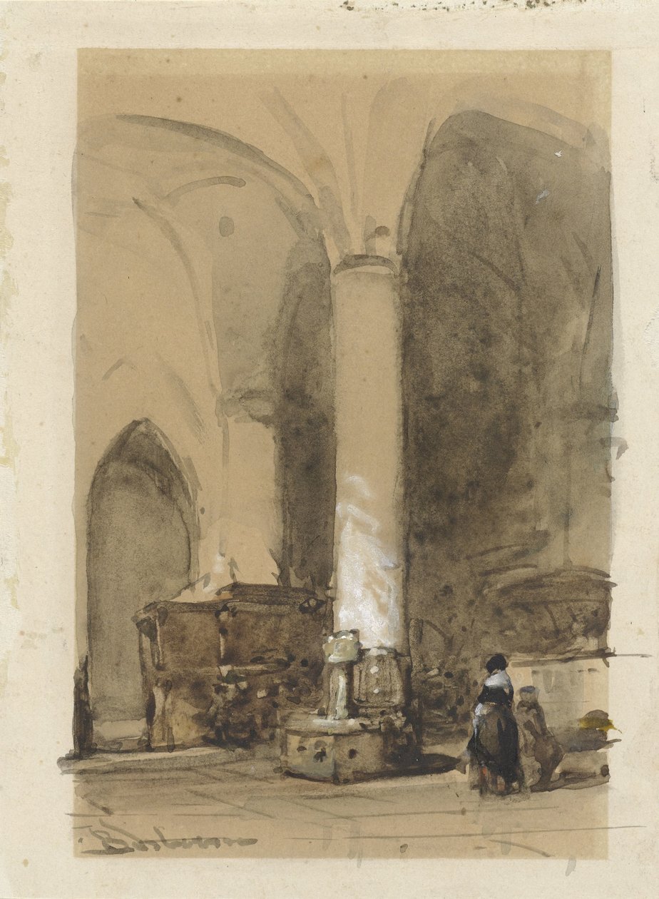 Interiør i Grote eller Andreaskerk i Hattem av Johannes Bosboom