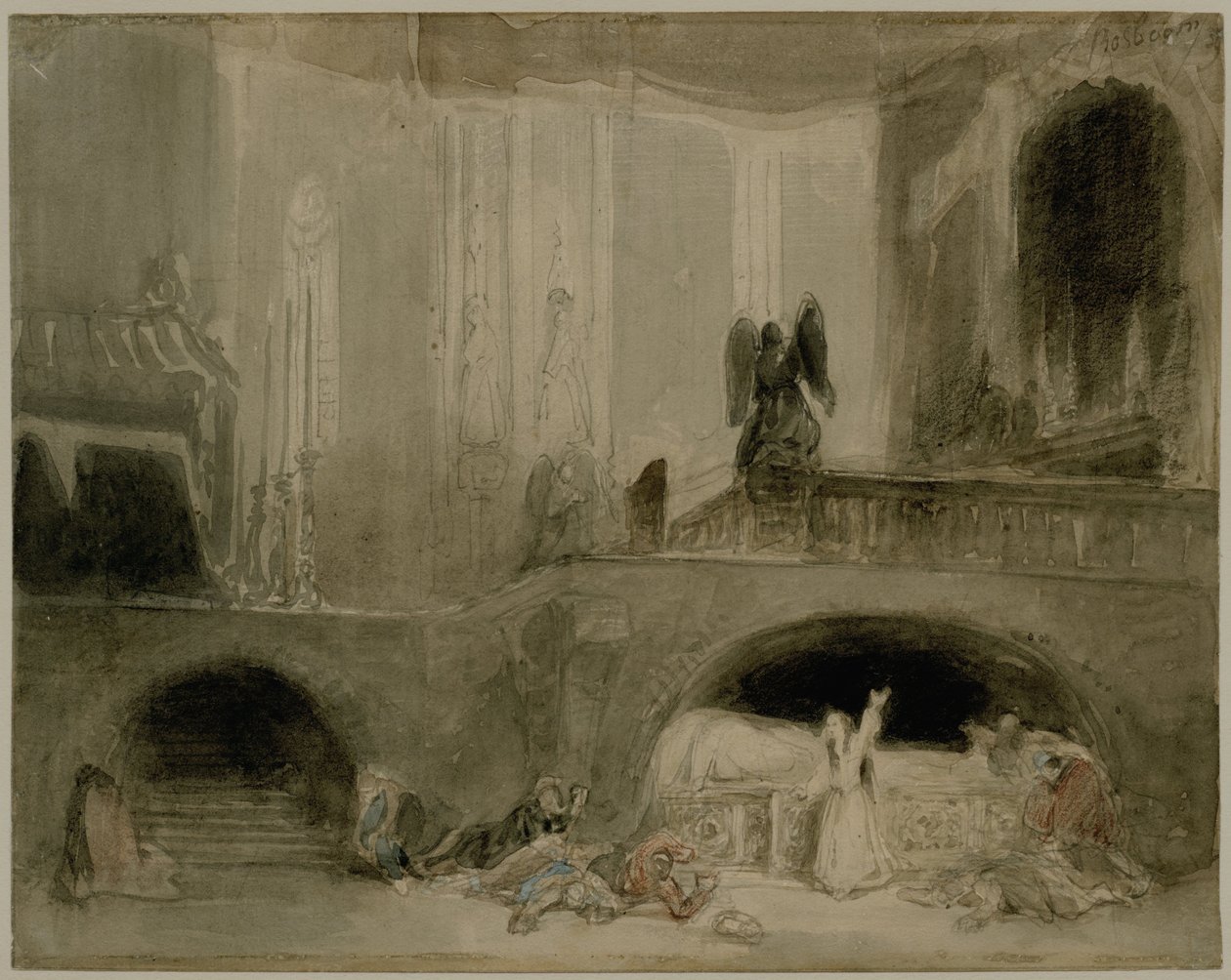 Scene fra operaen Guido et Ginevra av Johannes Bosboom