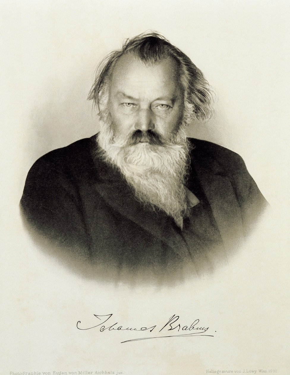 Tyskland, inngravert portrett av den tyske komponisten, pianisten og dirigenten Johannes Brahms av Johannes Brahms