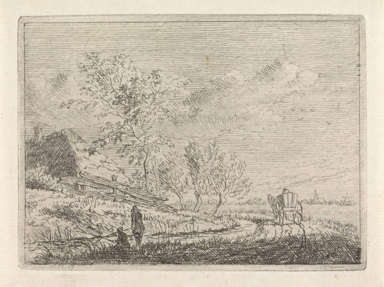 Landskap med vogn og to fiskere av Johannes Christiaan Janson