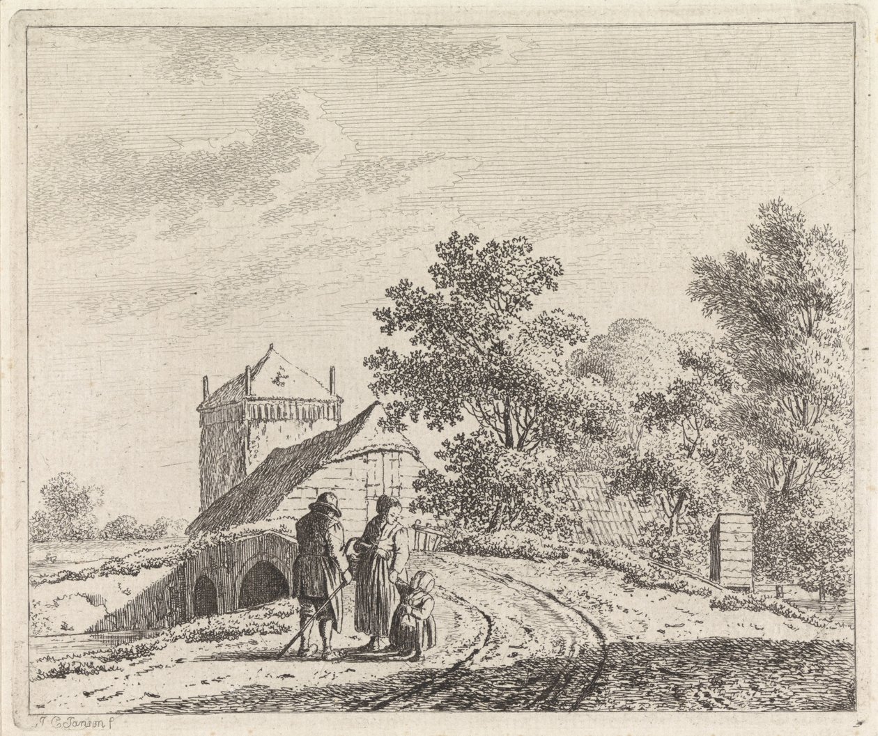 Landskap med steinbro av Johannes Christiaan Janson