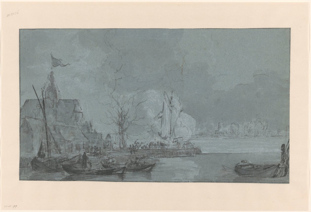 Siste skudd fra Dordrecht til franskmennene i Papendrecht, 1813 av Johannes Christiaan Schotel