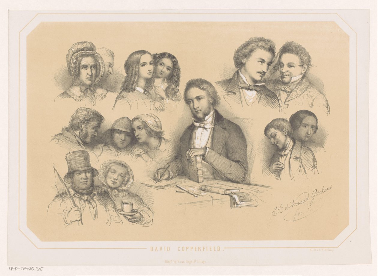 Charles Dickens blant figurer fra David Copperfield av Johannes Christiaan d