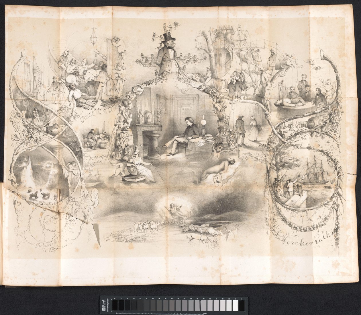 Tegneserie i Leiden studentalmanakk, 1854 av Johannes Christiaan d