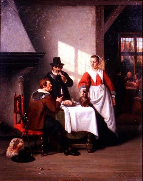 Et tavernainteriør (panel) av Johannes Christoffel Vaarberg