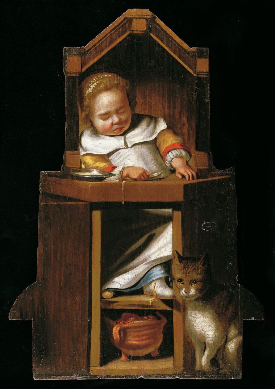 Sovende baby i barnestol av Johannes Cornelisz. Verspronck