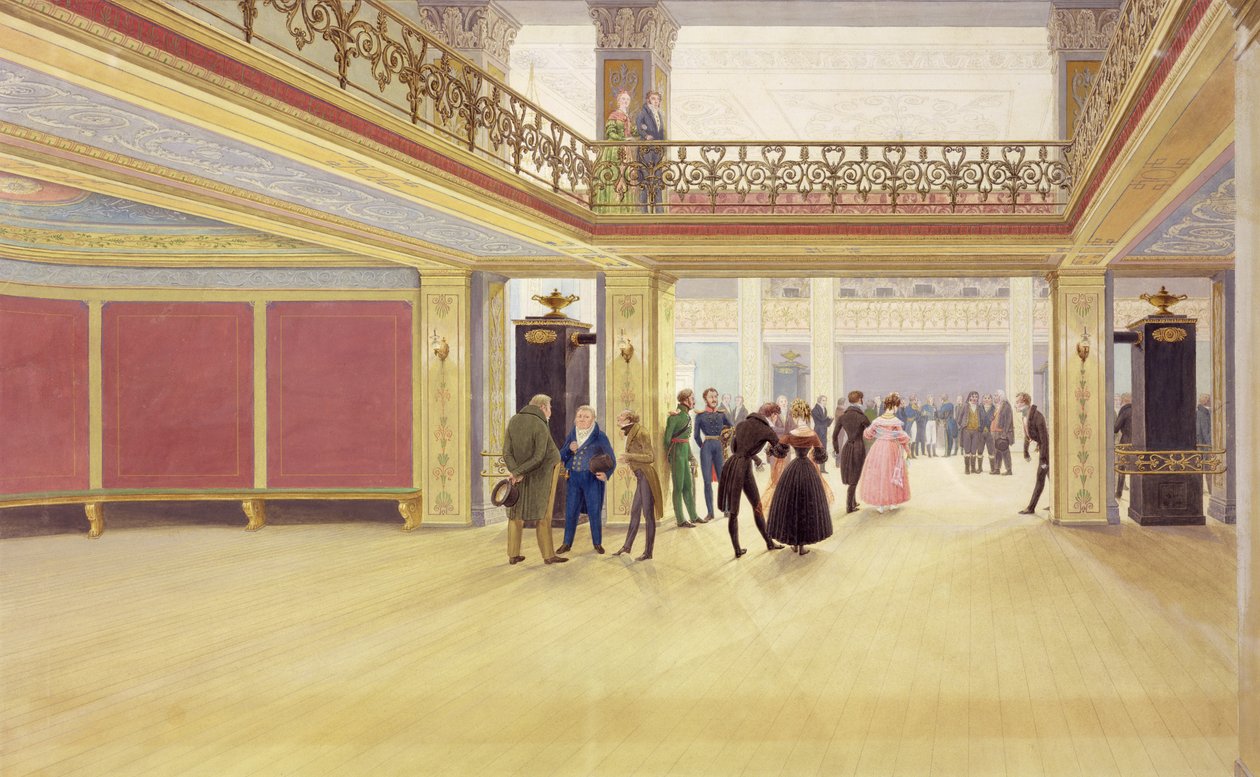 Interiør av et slott, ca. 1830 (akvarell på papir) av Johannes Flintoe
