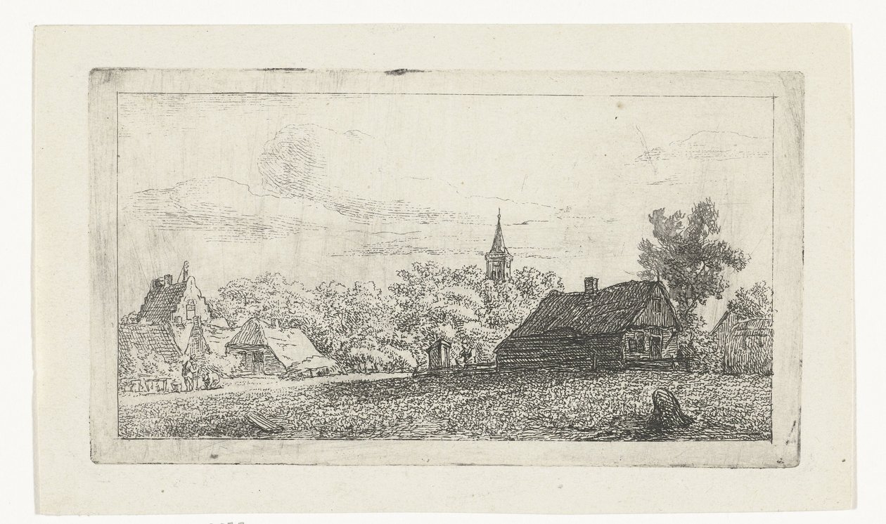 Landsbyutsikt med kirketårn mellom trærne av Johannes Franciscus Christ