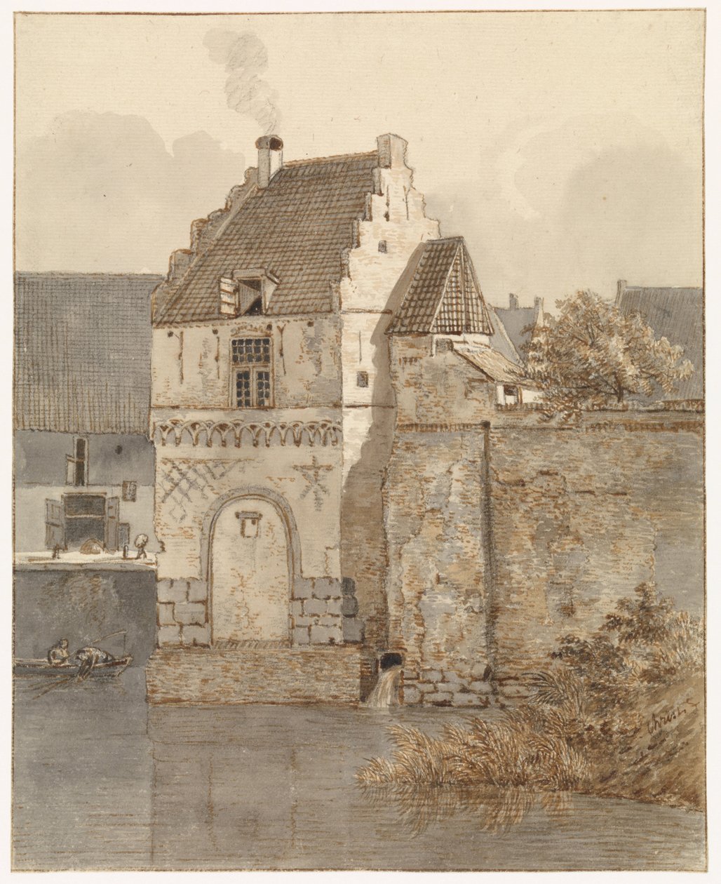 Utsikt over Bottelpoort ved Oude Haven i Nijmegen av Johannes Franciscus Christ