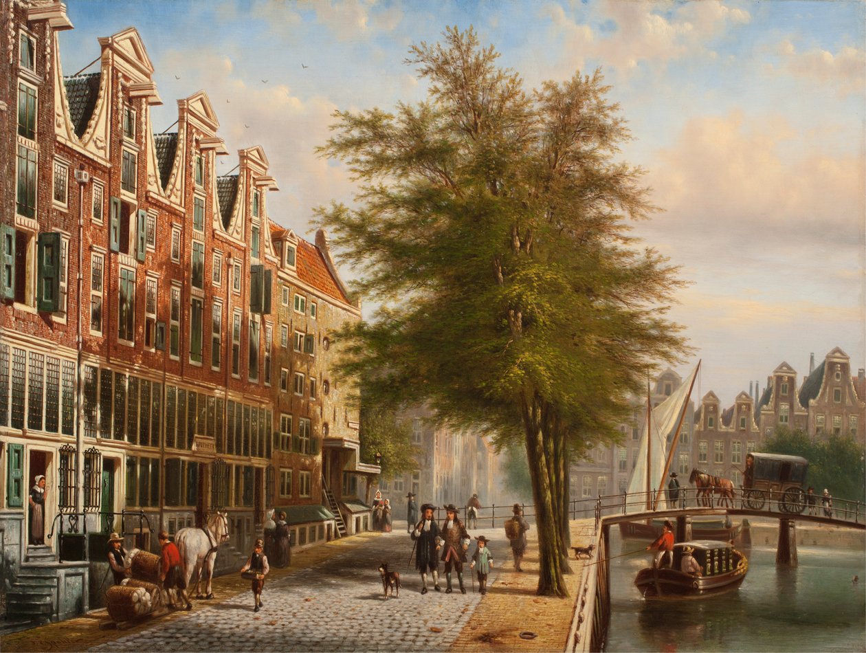 Utsikt over Leidsegracht og Herengracht, Amsterdam av Johannes Franciscus Spohler