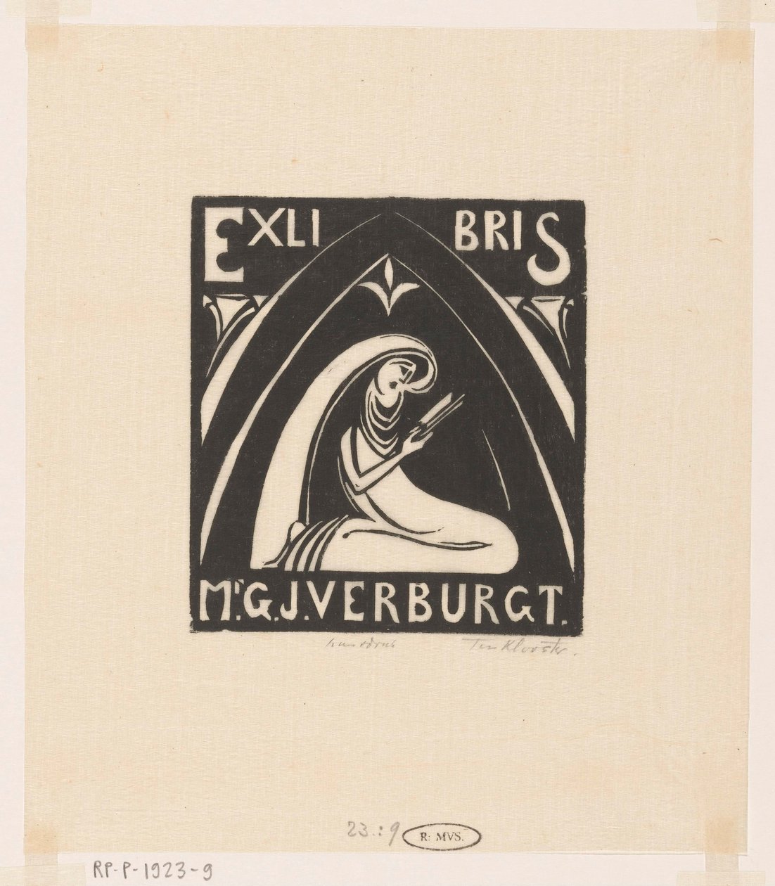 Ex-libris av Gerrit-Jan Verburgt av Johannes Frederik Engelbert ten Klooster (signed by artist)
