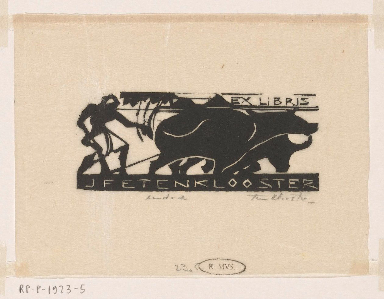 Ex-libris av J.F.E. ved klosteret av Johannes Frederik Engelbert ten Klooster (signed by artist)