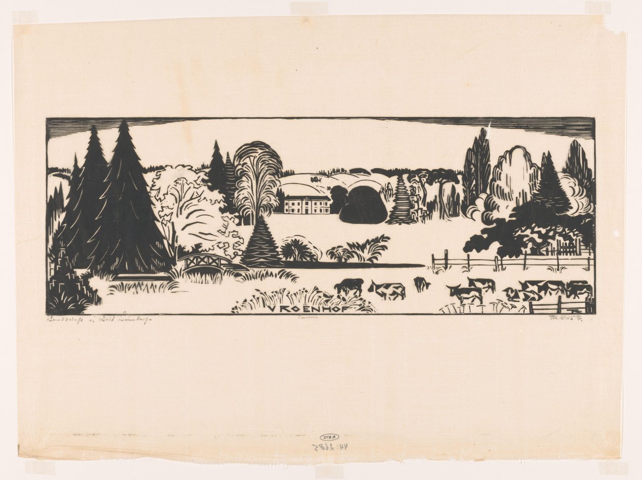 Landskap i Sør-Limburg (original tittel på objekt) Vroenhof (tittel på objekt) av Johannes Frederik Engelbert ten Klooster (signed by artist)