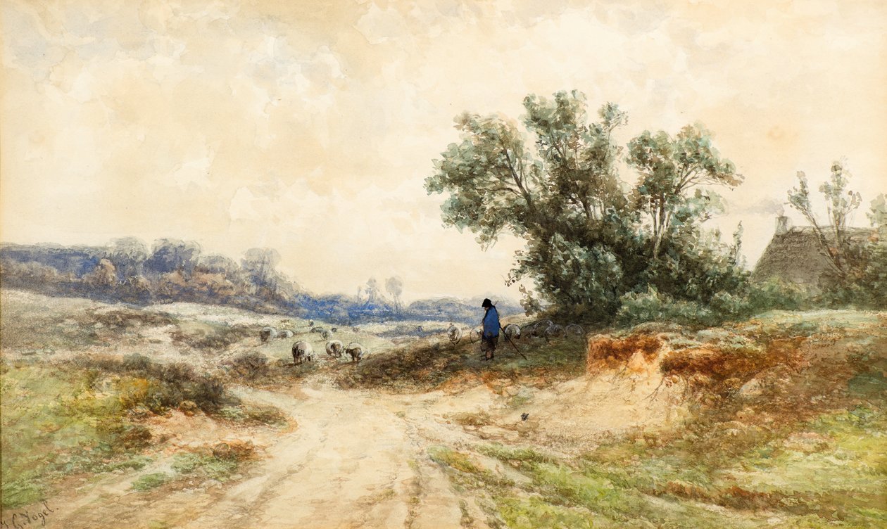 Landskap (akvarell) av Johannes Gijsbert Vogel