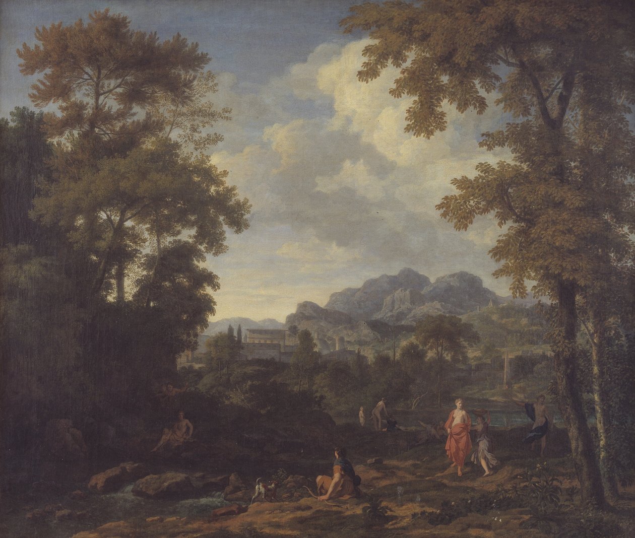 Klassisk landskap med Diana (?) og hennes nymfer av Johannes Glauber