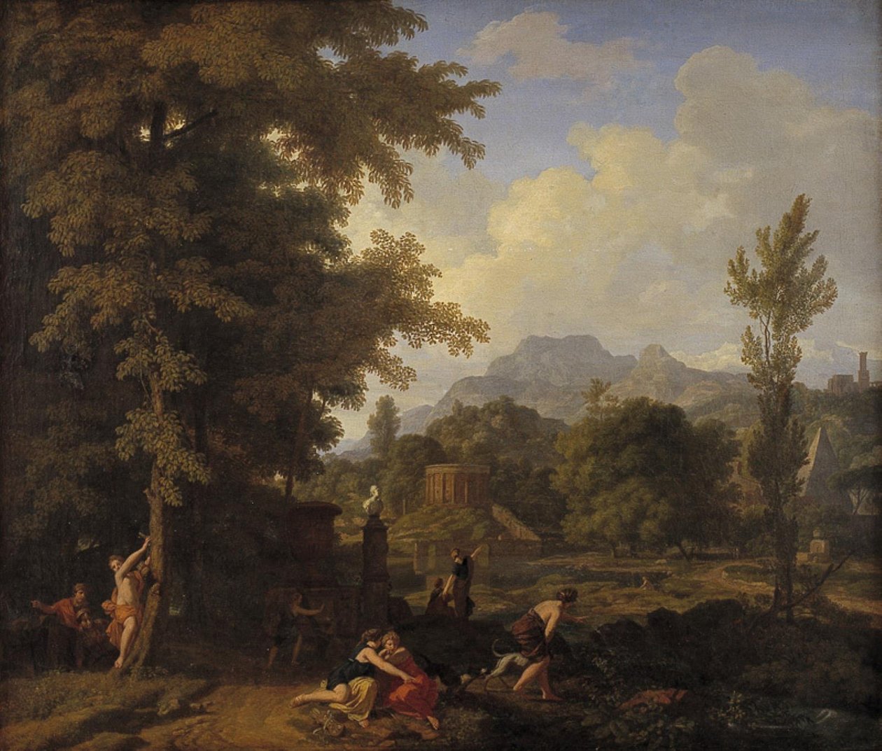 Klassisk landskap med Diana (?) og hennes nymfer av Johannes Glauber