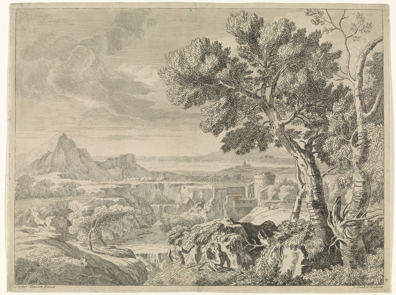 Landskap med ravine og foss Landskap etter Gaspar Poussin (serietittel) av Johannes Glauber