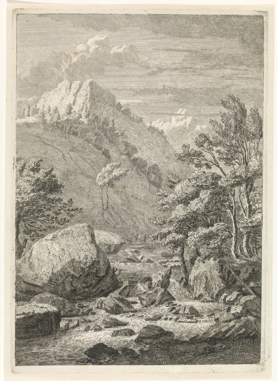 Ravine med bred foss Landskap i Chartreuzer-fjellene (serietittel) av Johannes Glauber