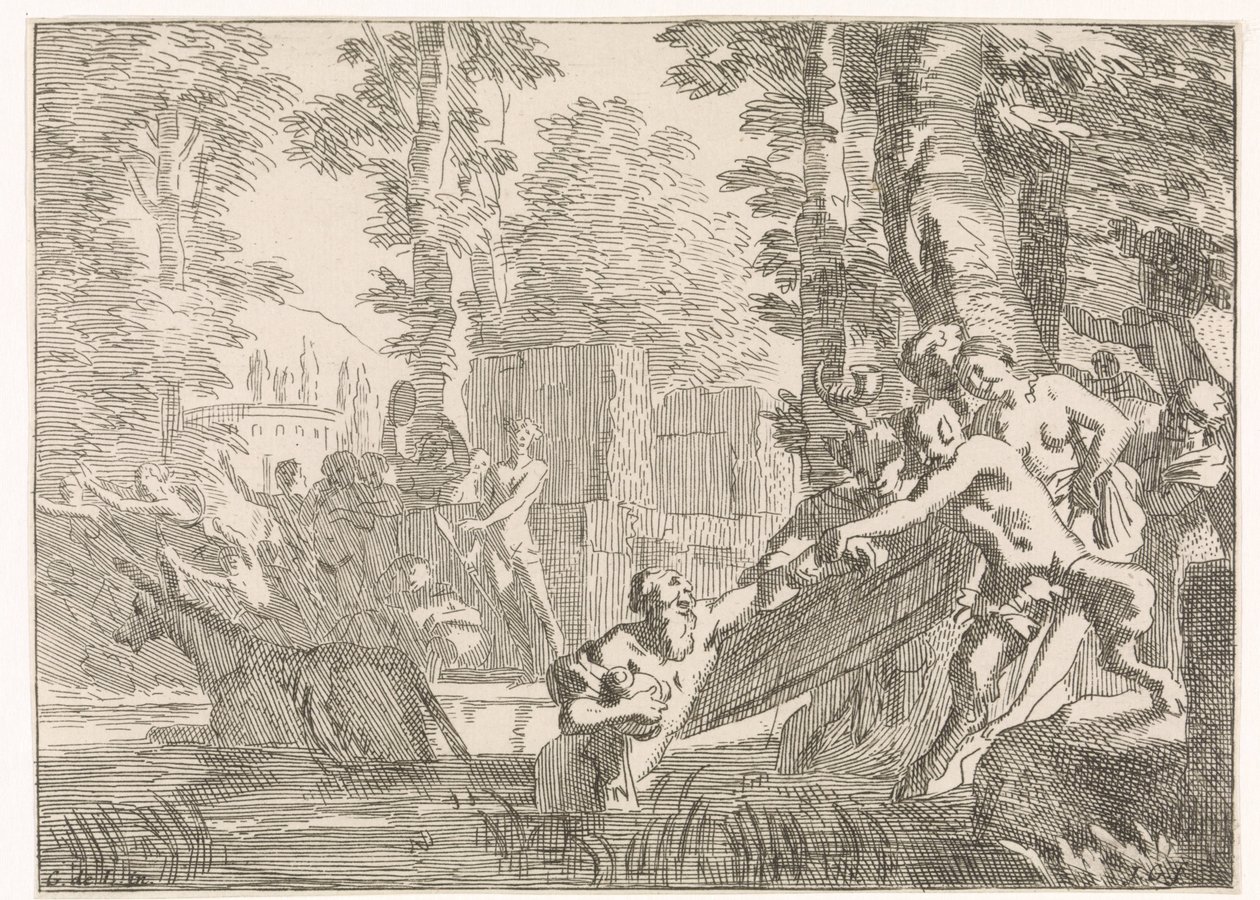 Silenus trekkes opp av vannet Mytologiske og allegoriske representasjoner (serietittel) av Johannes Glauber