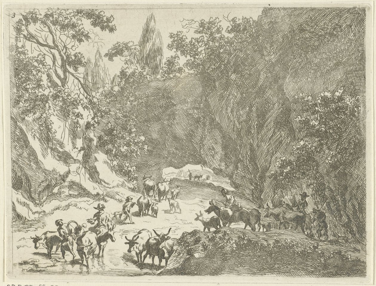 Fjelllandskap med gjetere og storfe Landskap med hyrder og storfe (serietittel) av Johannes Gronsveld