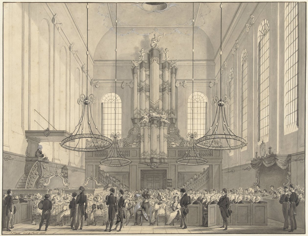 Prof. dr. van der Palm forkynte i den lutherske kirken i Haag for kongefamilien, 1828 av Johannes Hari (I)
