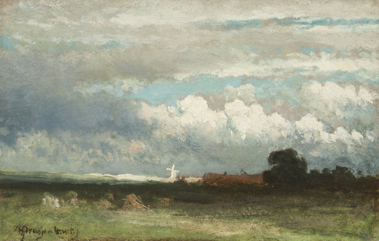En solbelyst vindmølle i sanddynene nær Haag av Johannes Hendrik Weissenbruch