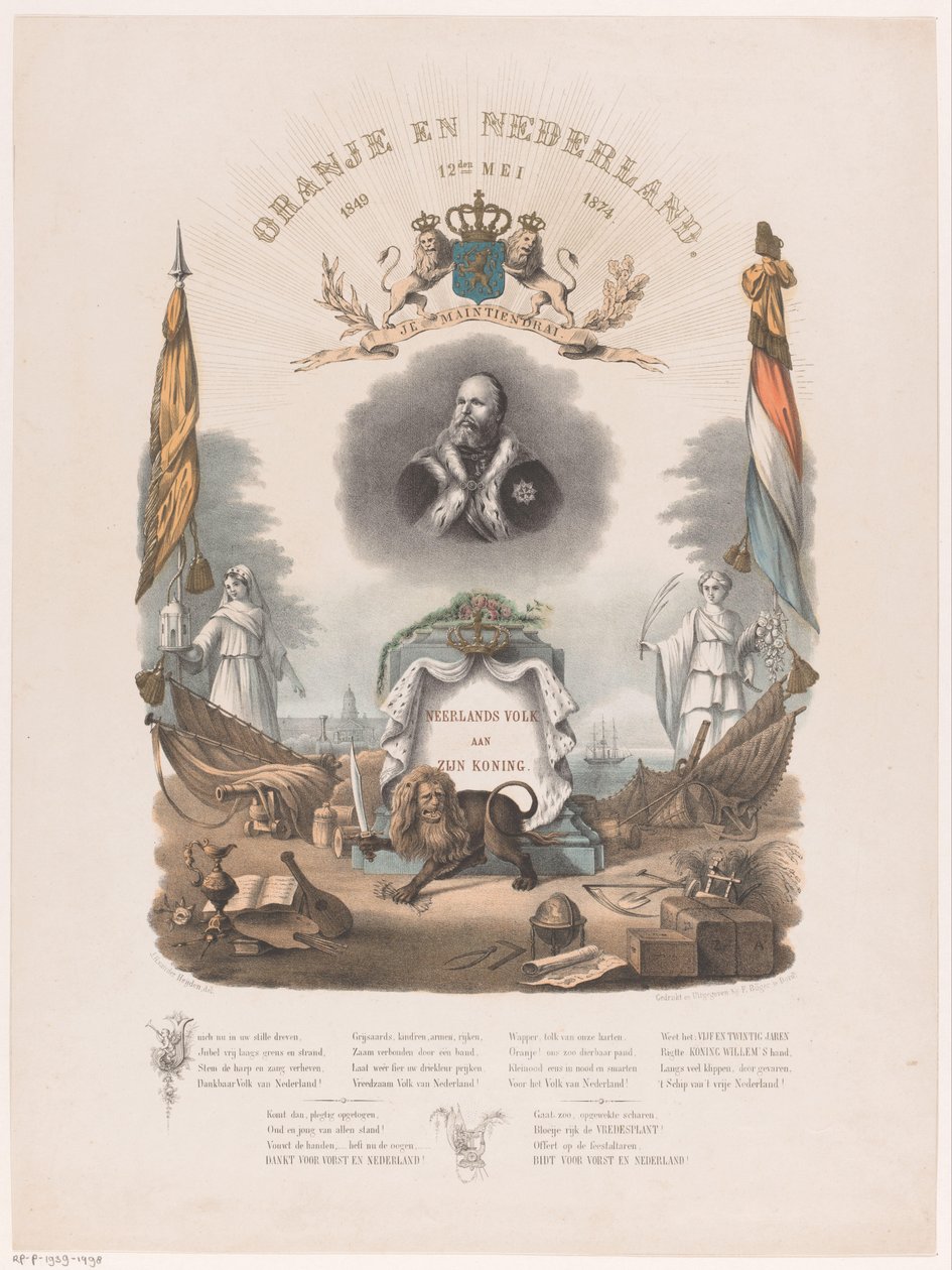 Allegori om 25-årsjubileet for kong Vilhelm IIIs regjeringstid 12. mai 1874 av Johannes Hermanus van der Heijden